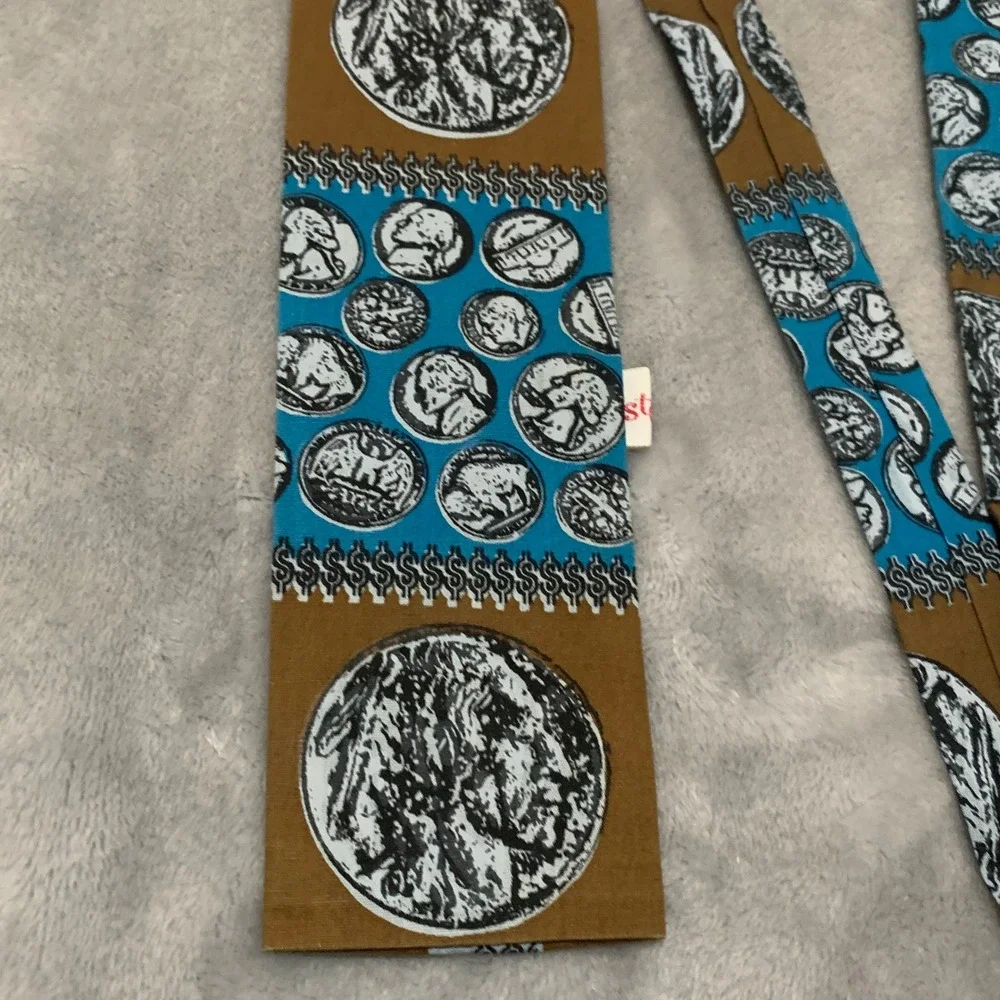 Vintage Rooster Jacob Reeds Sons Cotton Tie Blue Brown Buffalo Nickel Coin Print